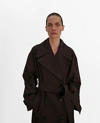 Mango Women's Long Virgin Wool Trench Coat