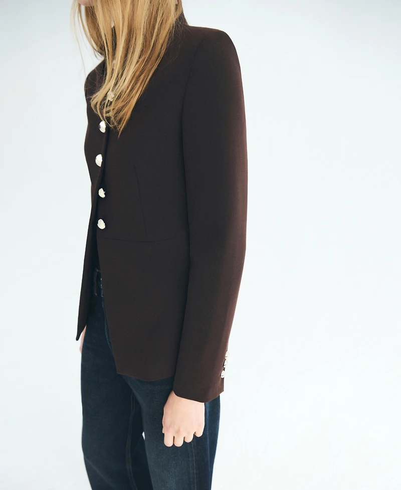 Mango Women's Jewel-Button Strip Collar Jacket