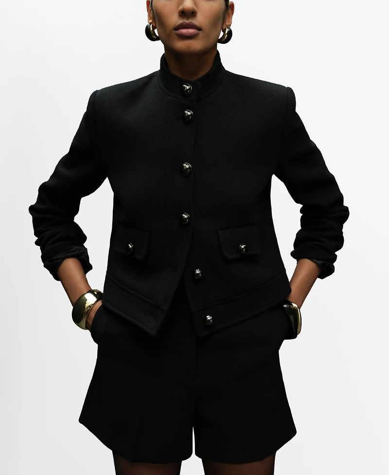 Mango Women's Jewel-Button Strip Collar Jacket