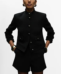 Mango Women's Jewel-Button Strip Collar Jacket