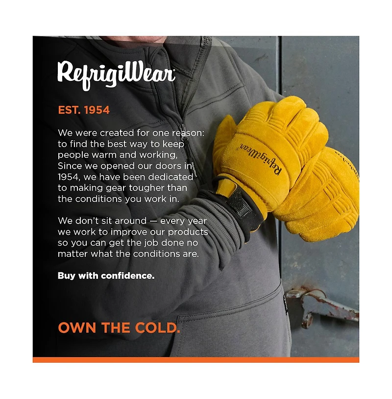 RefrigiWear Men's Stretch Knuckle Insulated Leather Gloves - Extreme Cold Protection, Flexible & Durable Work