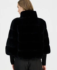 T Tahari Women's Mock Neck Faux-Fur Jacket