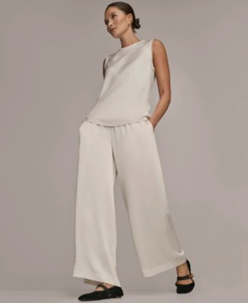 Donna Karan Weekend Womens Sleeveless Fringe Trim Blouse Pull On Pants