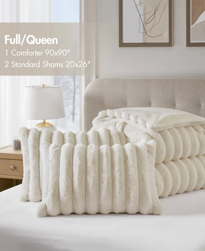 Madison Park Jasmine Faux Fur Reverse to Velvet 3-Pc. Comforter Set