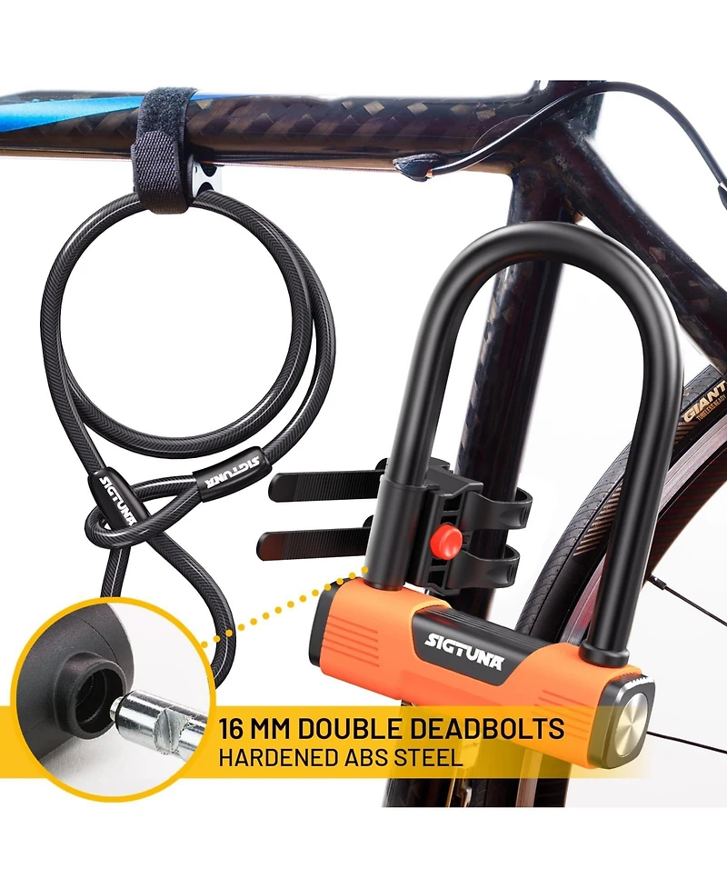 Sigtuna Bike U Lock Heavy Duty Anti Theft with Cable and Mounting Bracket