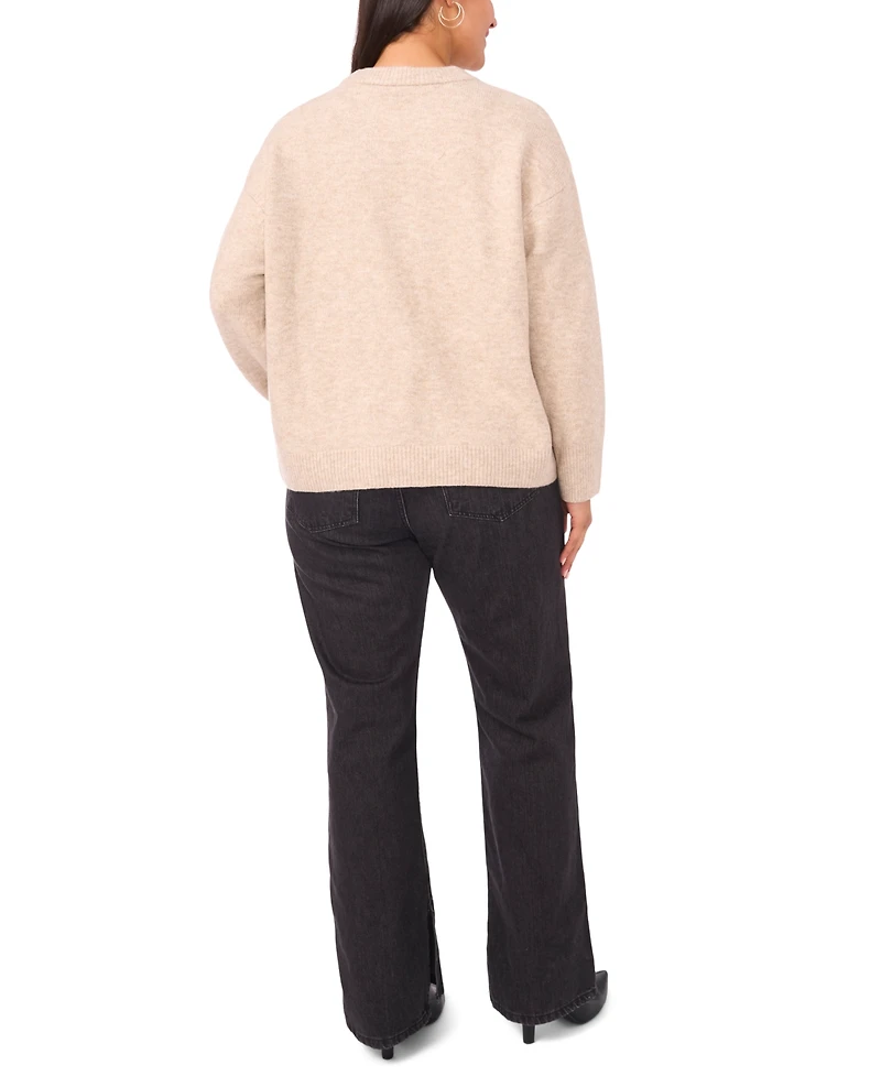 Vince Camuto Plus Flower Motif Crewneck Sweater