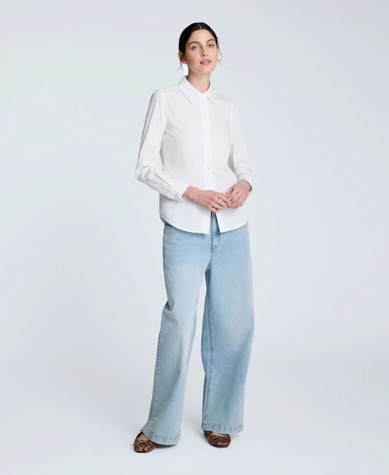 Kenneth Cole Women's Solid Poplin Button Front Shirt