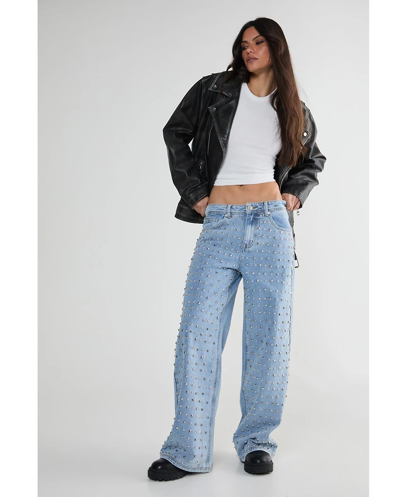 Nasty Gal Women's Studded Straight Leg Denim Jeans