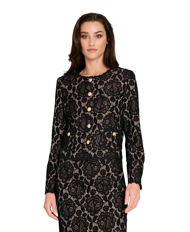 Tahari Asl Women's Bonded Lace Long-Sleeve Jacket