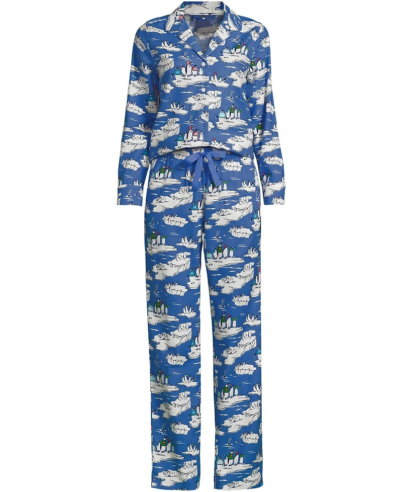 Lands' End Women's Flannel 2 Piece Pajama Set - Long Sleeve Shirt and Pants