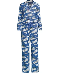 Lands' End Women's Flannel 2 Piece Pajama Set - Long Sleeve Shirt and Pants