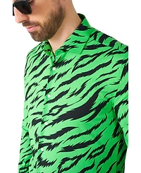 OppoSuits Men's Shirt - Long Sleeved Wild Animal Print Party Outfit Neon Green Retro 80's Clothing
