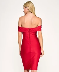 City Studios Juniors' Side Ruched Off-The-Shoulder Midi Dress