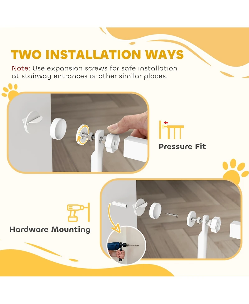 PawHut 67" Extra Tall Pet Gate, 30"-41" Dog Gate with Cat Door,