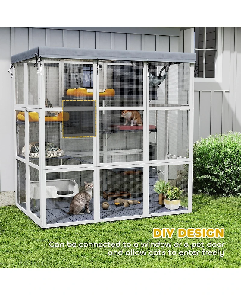 PawHut Outdoor Catio Cat Enclosure for 2-4 Large Cats, 71" Length