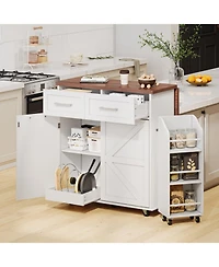 Streamdale Furniture 47.2" Farmhouse Kitchen Island with Drop Leaf & Storage, Rolling Cart