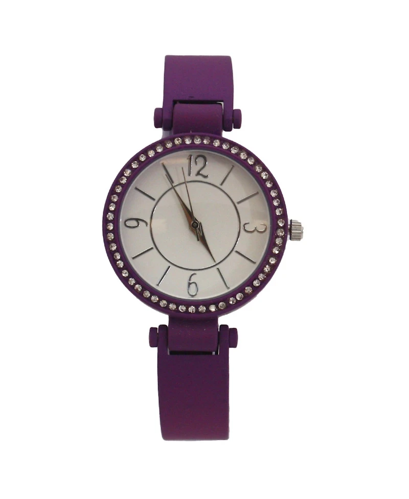 Purple Solid Colors And Rhinestone Detail Bangle Watch