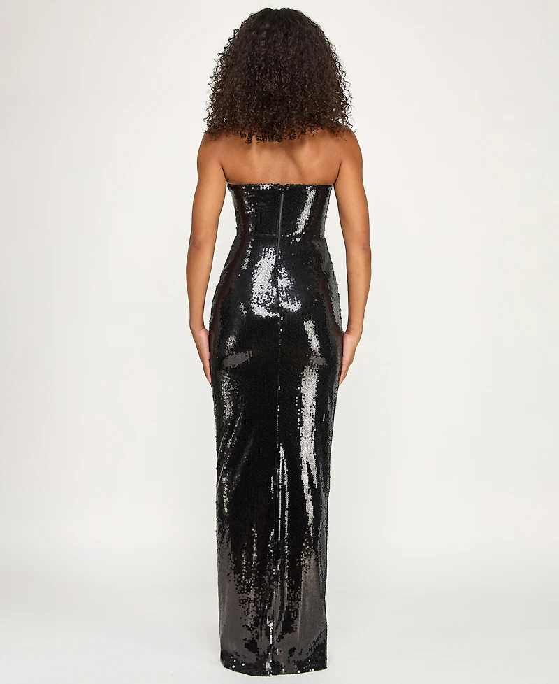 Seni & Cade Women's Bow Sequin Strapless Long Dress