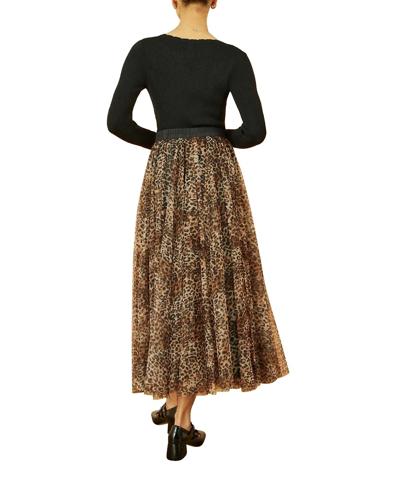 Yumi Women's Mesh Heart Print Tulle Skirt