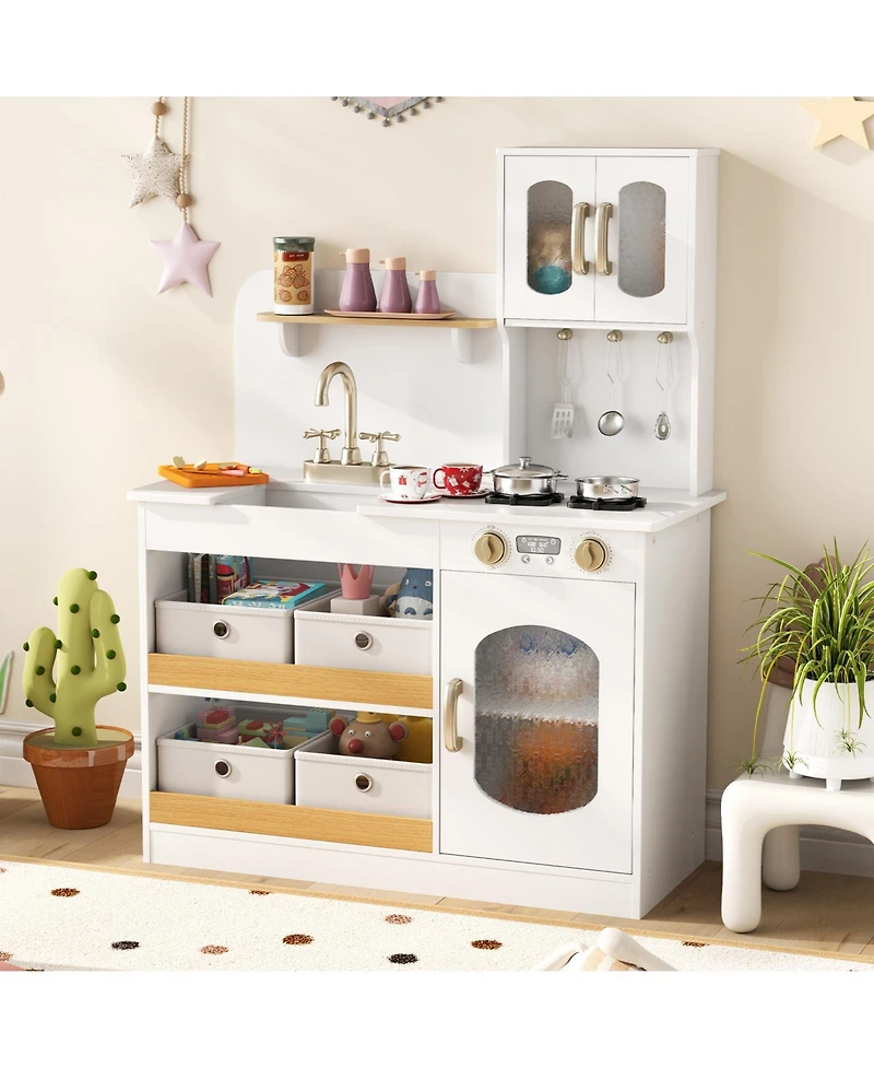 Gymax Kids Kitchen Playset Toy Play Kitchen w/ 4 Fabric Drawers Stoves Oven & Faucet
