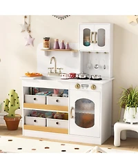 Gymax Kids Kitchen Playset Toy Play Kitchen w/ 4 Fabric Drawers Stoves Oven & Faucet