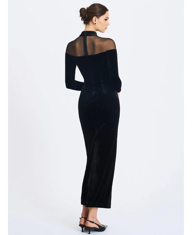 Miss Circle Women's Blair Black Sheer Mock Neck Maxi Dress