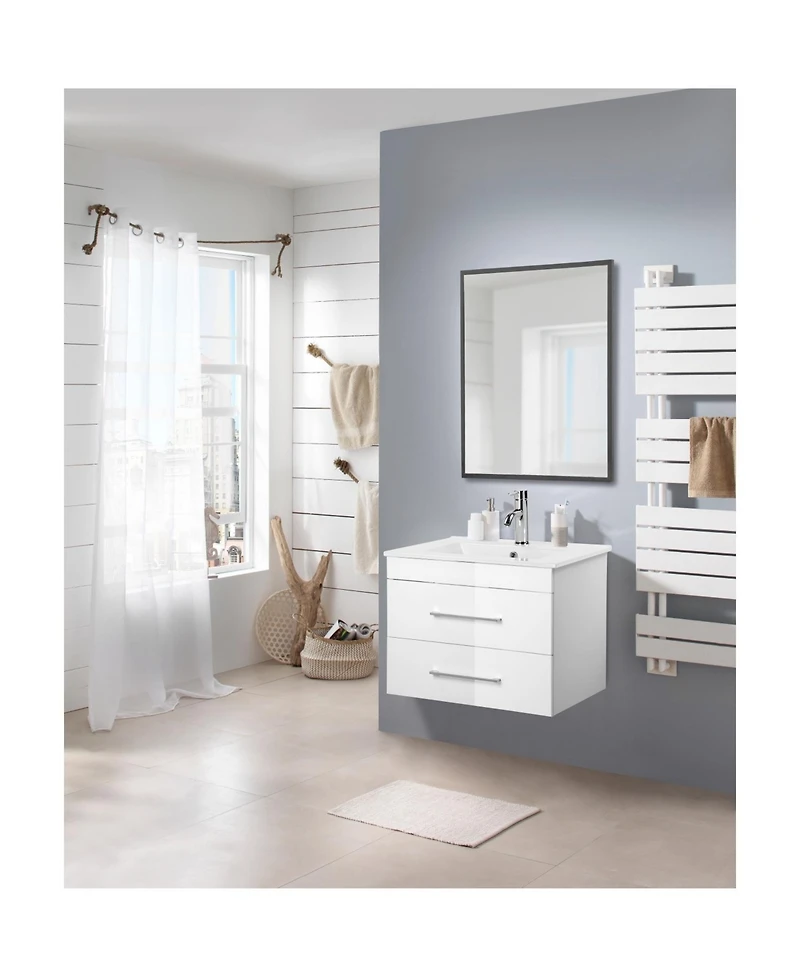 Streamdale 24" White Gloss Wall-Mount Vanity, Double Drawer, Ceramic Sink