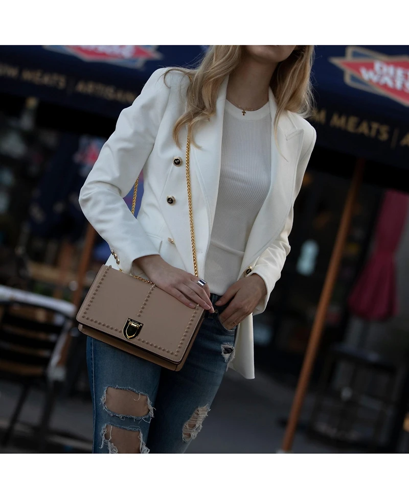 Leather Crossbody Purse Shoulder Bag with Gold Chain Strap Evening Clutch Style