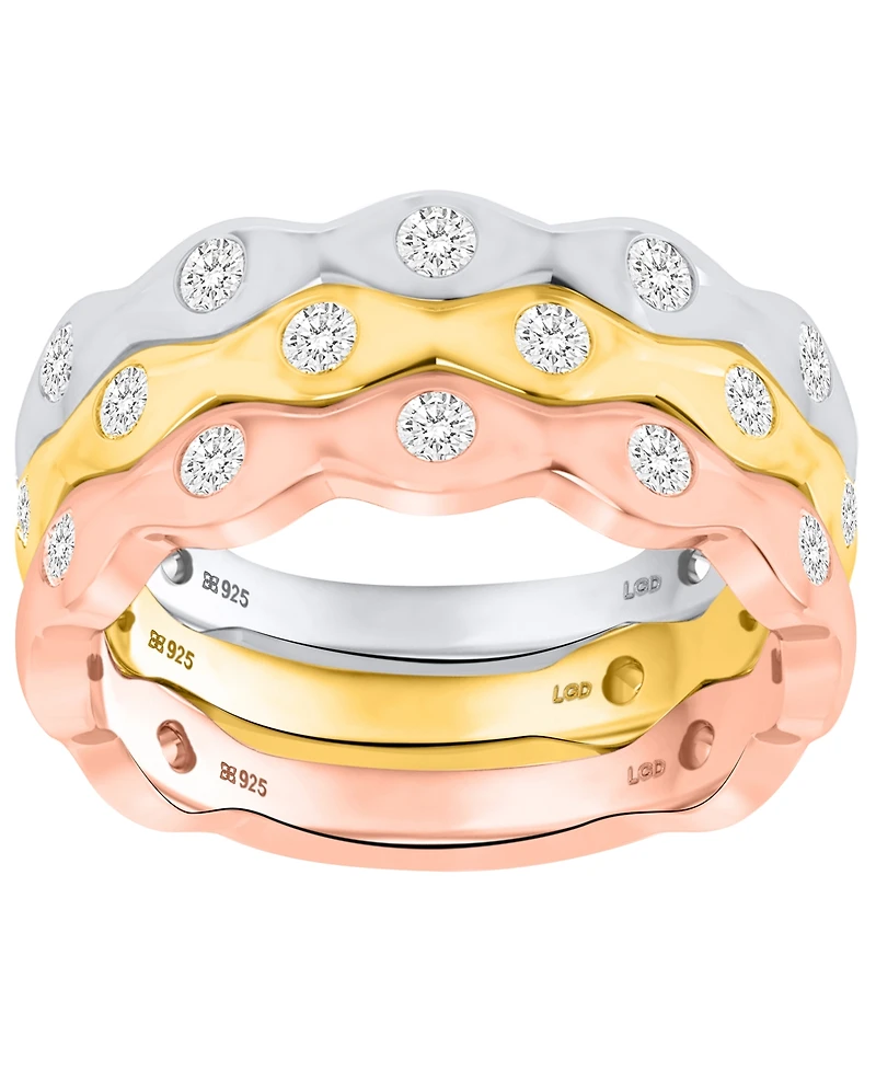 Forever Grown Diamonds 3-Pc. Lab-Grown Diamond Stack Ring (1.ct. t.w.) Set Sterling Silver, 14K Yellow Gold Plating & Rose Sterlin