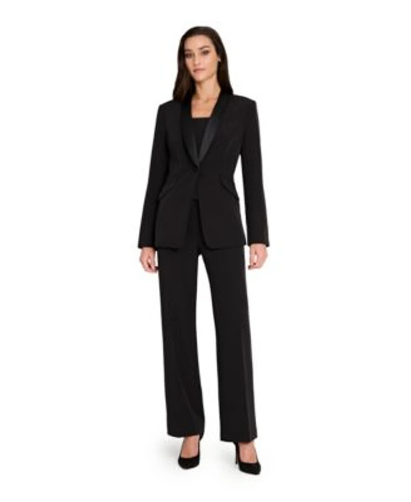 Tahari Asl Womens Satin Tuxedo Jacket Square Neck Corset Top Flare Leg Mid Rise Pants