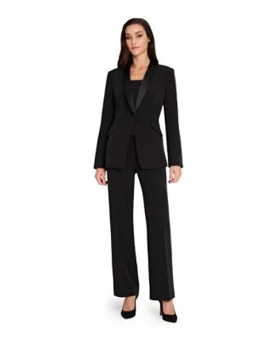 Tahari Asl Womens Satin Tuxedo Jacket Square Neck Corset Top Flare Leg Mid Rise Pants