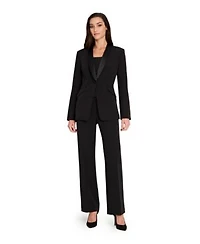 Tahari Asl Womens Satin Tuxedo Jacket Square Neck Corset Top Flare Leg Mid Rise Pants