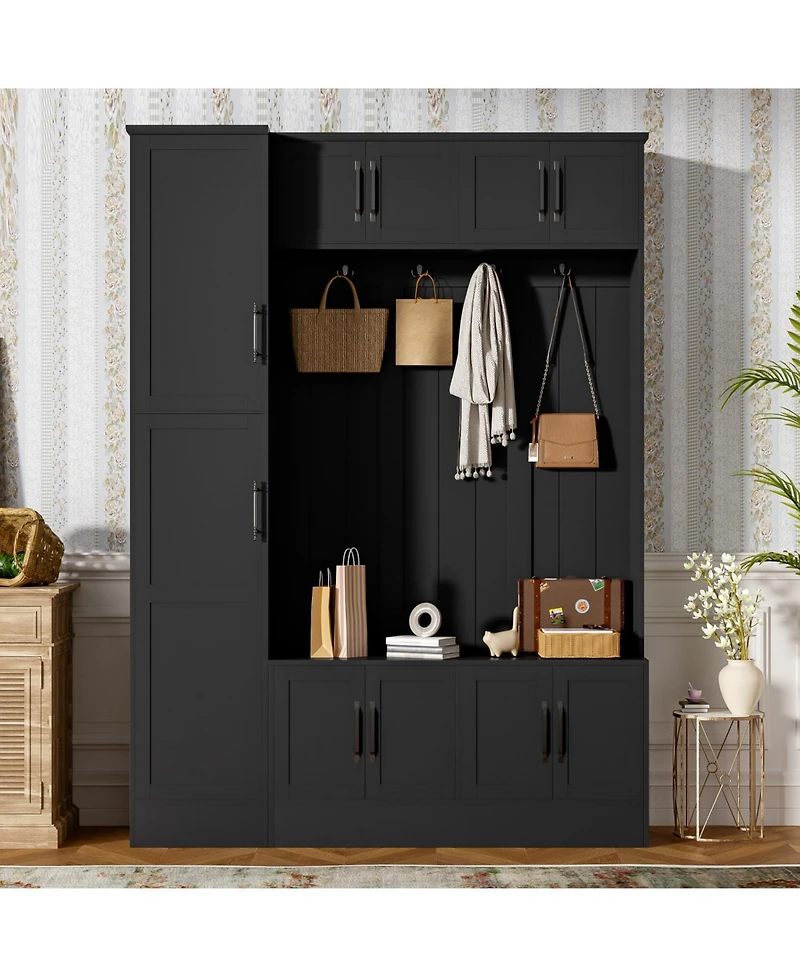 Streamdale Modern Hall Tree with Shoe Storage, Bench, Hooks & Shelf - Black