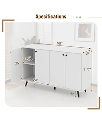 Costway Buffet Sideboard Mid Century Modern 4-Door Storage Cabinet 50" Accent Cabinet