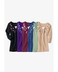 Woman Within Plus Size Within 7-Day Layered-Look Embroidered Henley Tunic