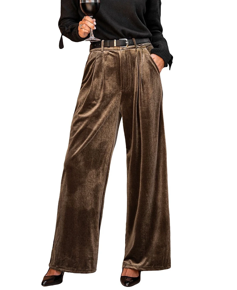 Cupshe Women's Velvet Heat Brown Pants