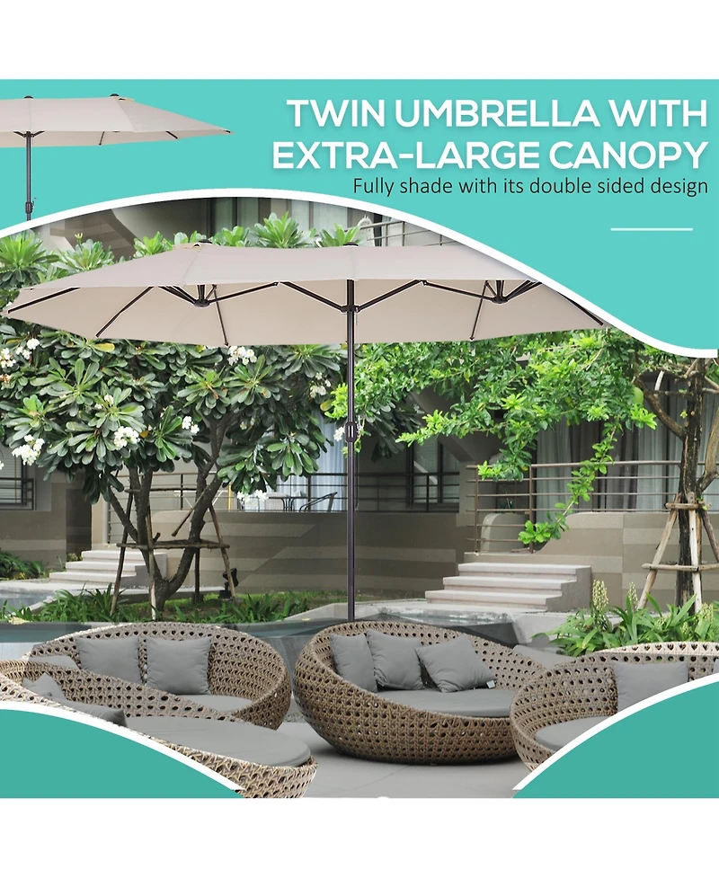 Outsunny 15' Extra Large Double Patio Umbrella for Pool,