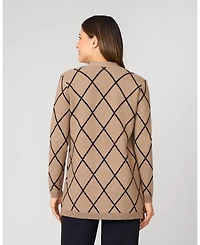 Cable & Gauge Women's Open Front Argyle Cardigan