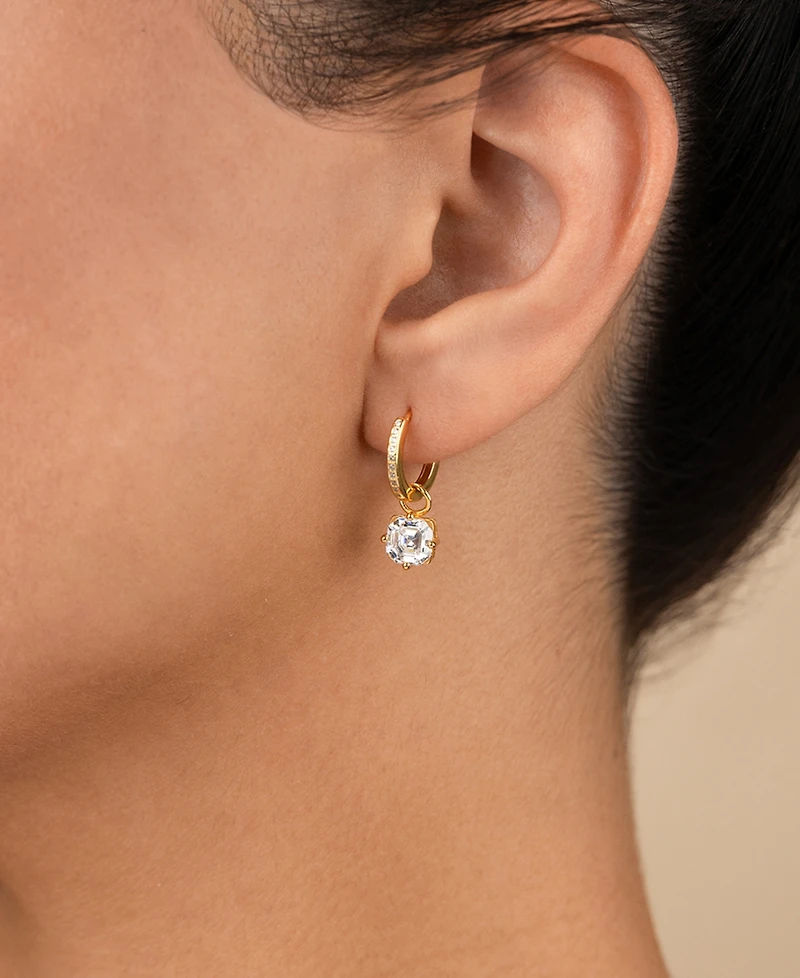 Sterling Forever Sterling Silver Augusta Asscher Cut Cz Dangle Micro Hoops