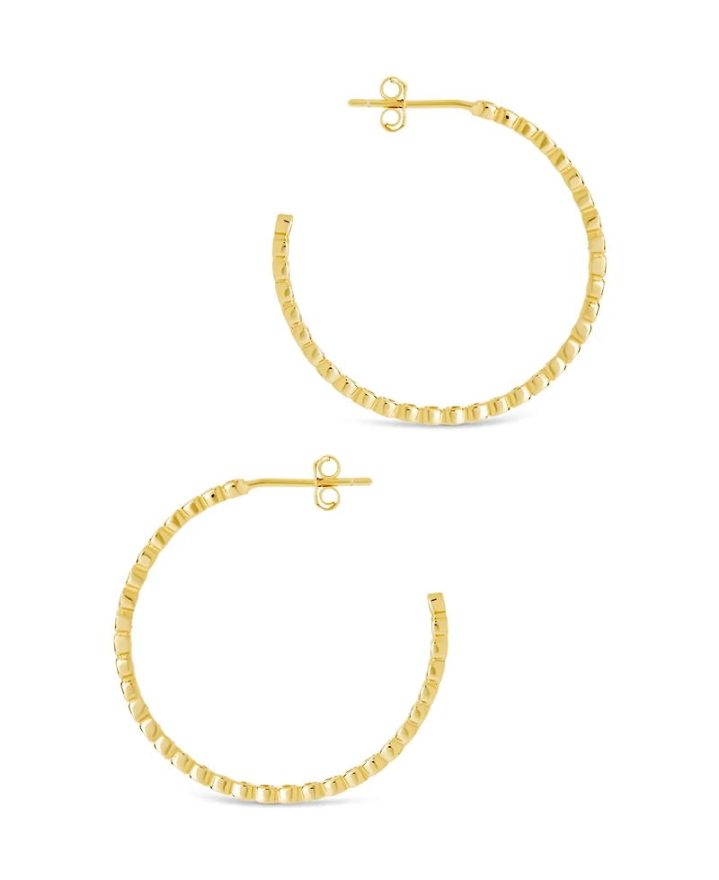 Sterling Forever Silver Bezel Statement Bubble Hoops - 1"