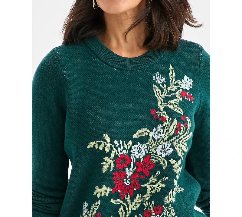 Style & Co Petite Whimsy Floral Long Sleeves Pull-On Sweater, Macy's Exclusive