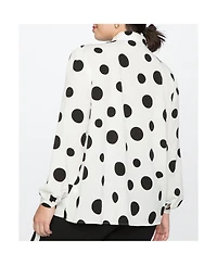 Eloquii Women's Plus Printed Tie Neck Blouse