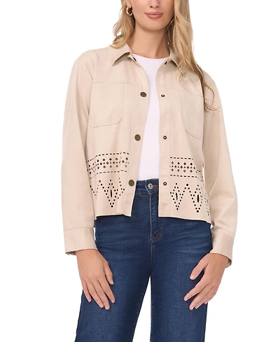 Vince Camuto Women's Collar Button-Down Eyelet Hem Jacket