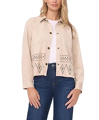 Vince Camuto Women's Collar Button-Down Eyelet Hem Jacket