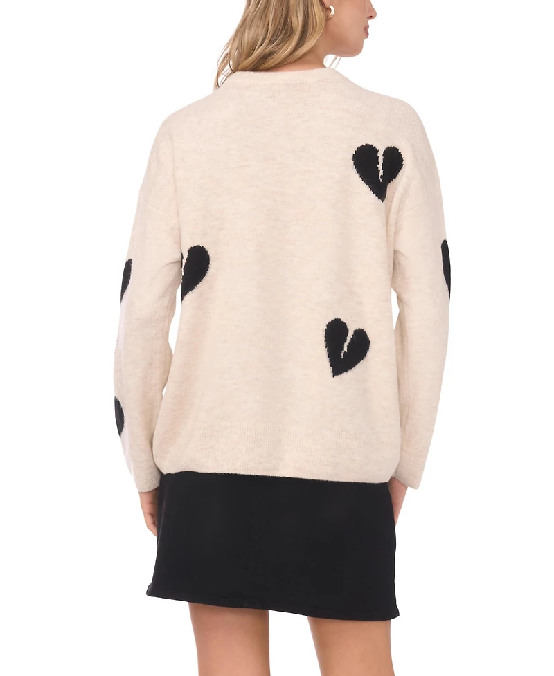 Vince Camuto Women's Many Hearts Long-Sleeve Sweater