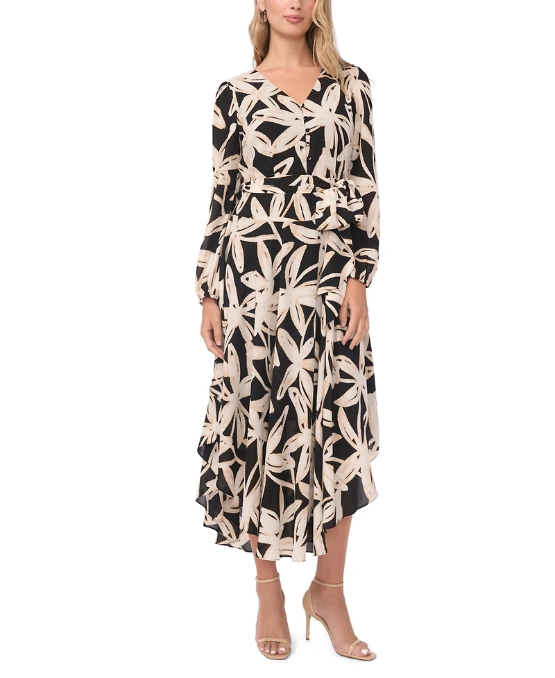 Vince Camuto Women's V-Neck Tie Waist Maxi Dress