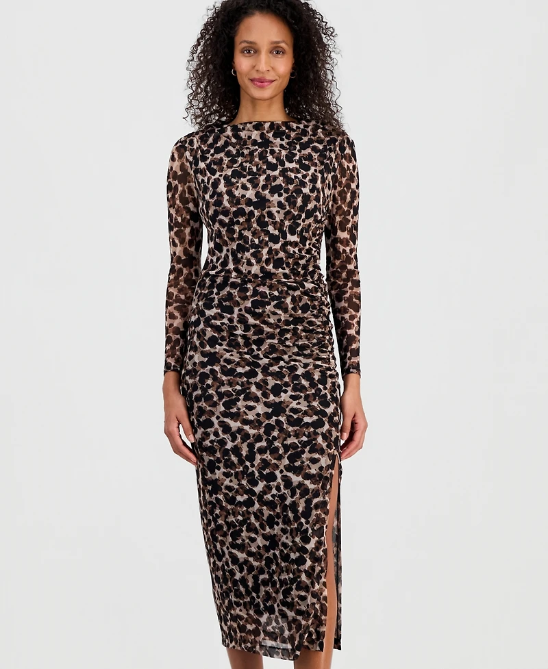 Robbie Bee Women's Ruched Side-Slit Midi Dress