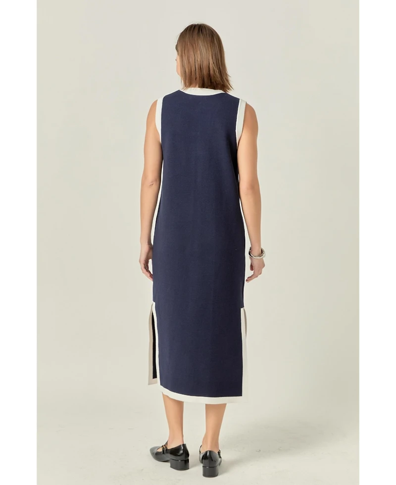 English Factory Women's Knit Midi Dress With Ribbon Tie