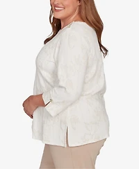 Alfred Dunner Plus Saratoga Springs Raised Texture Floral Design Knit Top