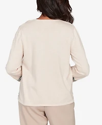 Alfred Dunner Plus Saratoga Springs Embroidered Floral Three-Quarter Sleeve Sweater
